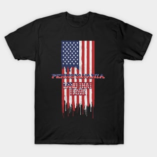 State of Pennsylvania Patriotic Distressed Design of American Flag With Typography - Land That I Love T-Shirt